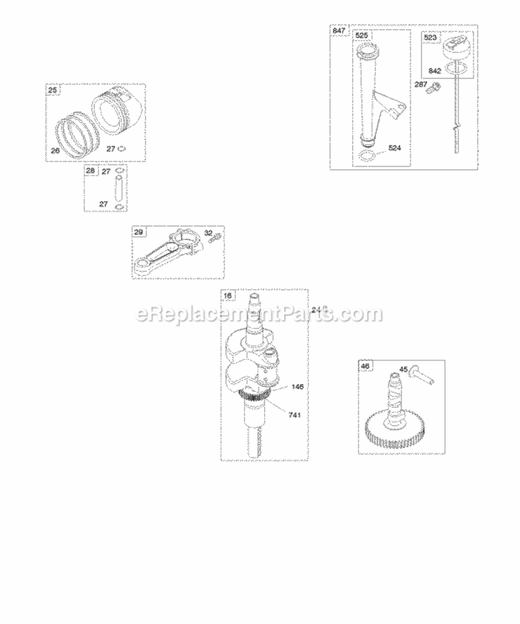 Camshaft Crankshaft Lubrication Piston Rings Rod Diagram and Parts List for 44N777-0114-B1  Briggs and Stratton Engine